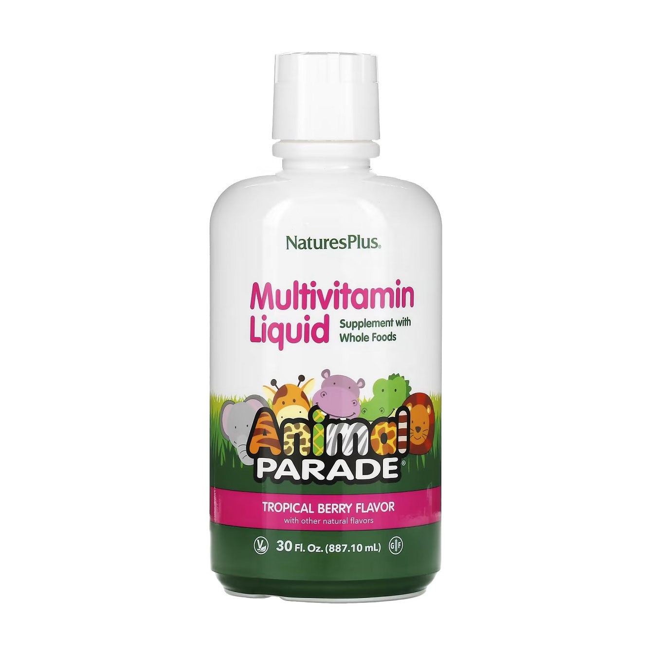 Дитячі мультивітаміни NaturesPlus Animal Parade зі смаком тропічних ягід, в рідині, 887.1 мл
